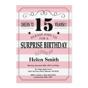 Surprise 15th Birthday Pink and White Stripes