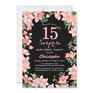 Surprise 15th Birthday Pink Floral Flowers Black