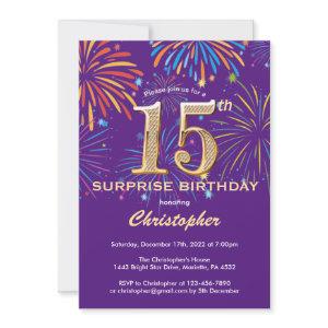 Surprise 15th Birthday Purple and Gold Firework