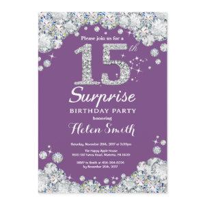 Surprise 15th Birthday Purple and Silver Diamond