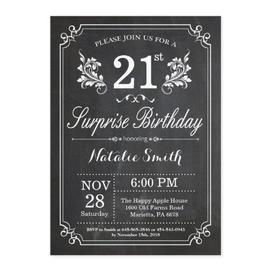 Surprise 21st Birthday  Chalkboard