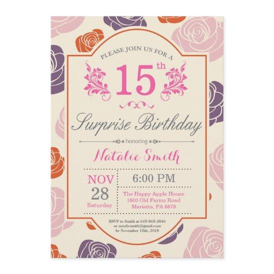 Surprise Floral 15th Birthday  Pink Rose
