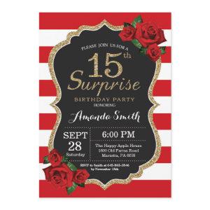 Surprise Red Rose 15th Birthday  Gold