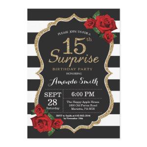 Surprise Red Rose 15th Birthday  Gold
