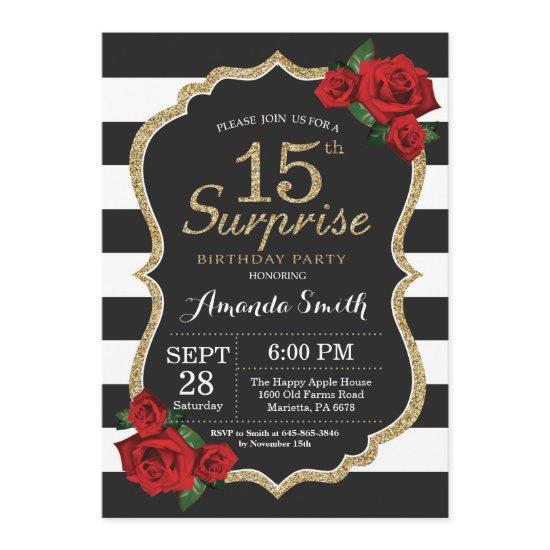 Surprise Red Rose 15th Birthday  Gold