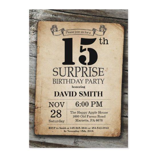 Surprise Rustic 15th Birthday  Vintage