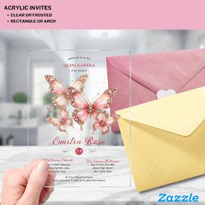 Sweet15 Butterflies QUINCEANERA Blush Pink Diamond Acrylic