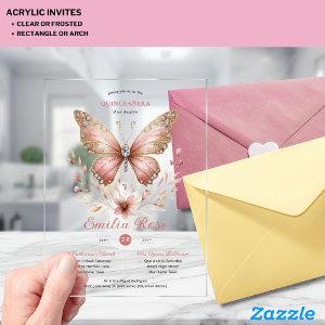 Sweet15 Butterflies QUINCEANERA Blush Pink Diamond Acrylic