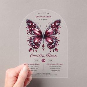 Sweet15 Butterflies QUINCEANERA Burgundy Diamond Acrylic
