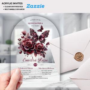 Sweet15 Butterflies QUINCEANERA Burgundy Diamond Acrylic