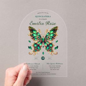 Sweet15 Butterflies QUINCEANERA Emerald Green Gold Acrylic