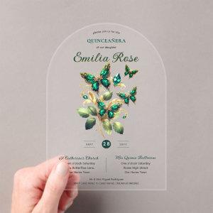 Sweet15 Butterflies QUINCEANERA Emerald Green Gold Acrylic