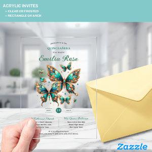 Sweet15 Butterflies QUINCEANERA Emerald Green Gold Acrylic
