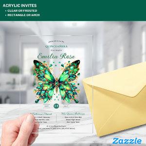 Sweet15 Butterflies QUINCEANERA Emerald Green Gold Acrylic