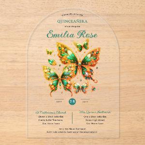 Sweet15 Butterflies QUINCEANERA Emerald Green Gold Acrylic
