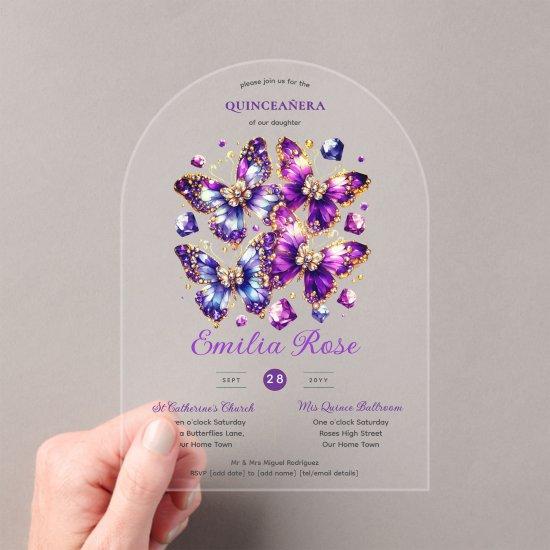 Sweet15 Butterflies QUINCEANERA Purple Blue Gold Acrylic