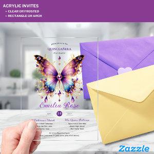 Sweet15 Butterflies QUINCEANERA Purple Blue Gold Acrylic