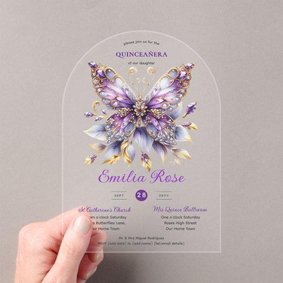 Sweet15 Butterflies QUINCEANERA Purple Blue Gold Acrylic