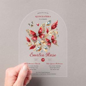 Sweet15 Butterflies QUINCEANERA Red Card Diamond Acrylic