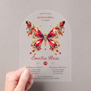 Sweet15 Butterflies QUINCEANERA Red Card Diamond Acrylic