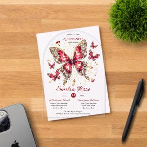 Sweet15 Butterflies QUINCEANERA Red Card Diamond Acrylic