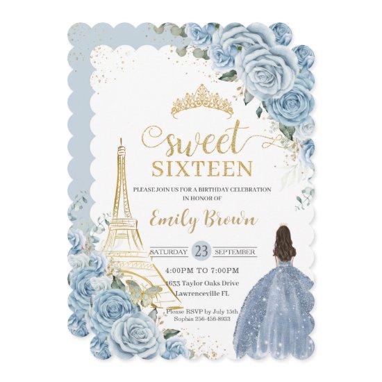 Sweet 16 Birthday Baby Blue Floral Paris Gold