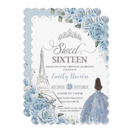 Sweet 16 Birthday Baby Blue Floral Paris Silver