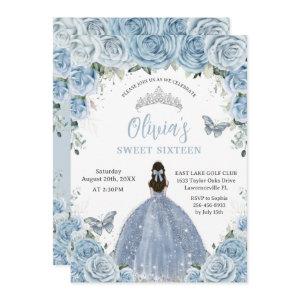 Sweet 16 Birthday Blue Floral Silver Butterfly
