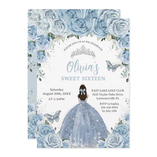 Sweet 16 Birthday Blue Floral Silver Butterfly