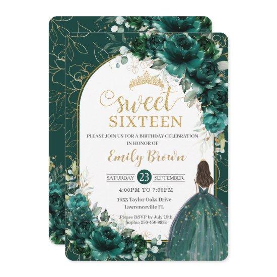 Sweet 16 Birthday Emerald Green Floral Princess