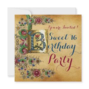 SWEET 16  BIRTHDAY PARTY ANTIQUE FLORAL PARCHMENT