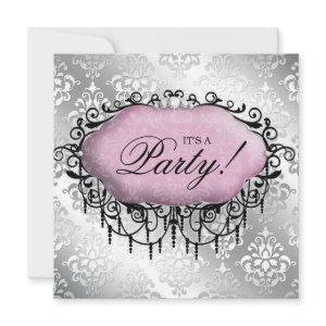 Sweet 16 Birthday Party Cool Damask Pink Silver