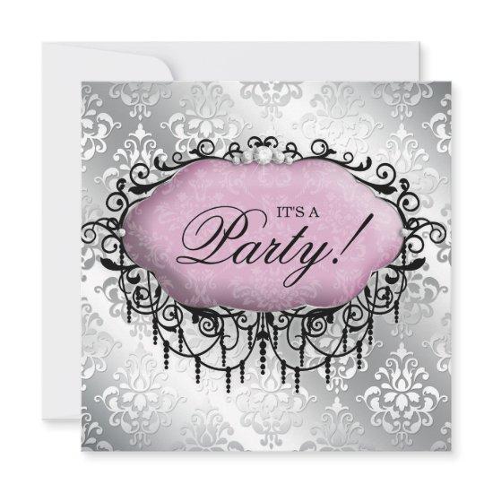 Sweet 16 Birthday Party Cool Damask Pink Silver