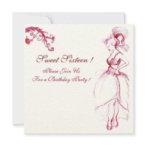 SWEET 16 BIRTHDAY PARTY MONOGRAM Red Pink Swirls