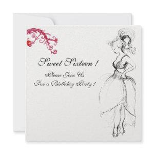 SWEET 16 BIRTHDAY PARTY Red Swirls Black White