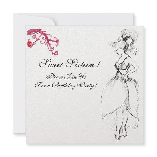 SWEET 16 BIRTHDAY PARTY Red Swirls Black White