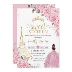Sweet 16 Birthday Pink Floral Paris Eiffel Gold