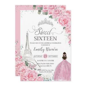Sweet 16 Birthday Pink Floral Paris Eiffel Silver