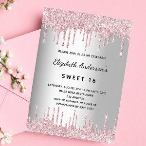 Sweet 16 birthday silver pink glitter drips luxury