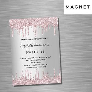 Sweet 16 birthday silver pink glitter drips luxury magnetic
