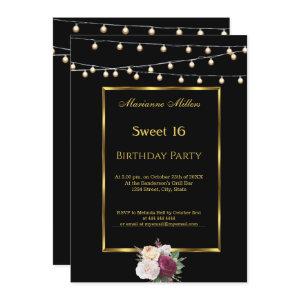 Sweet 16 Black Gold Fairy Lights Roses