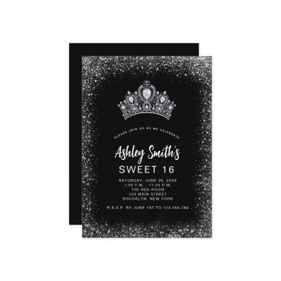Sweet 16 Black Silver Glitter Diamond Tiara