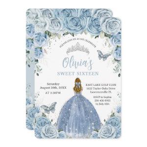 Sweet 16 Blue Floral Silver Butterflies Blonde