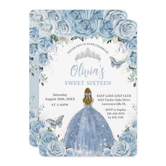 Sweet 16 Blue Floral Silver Butterflies Blonde