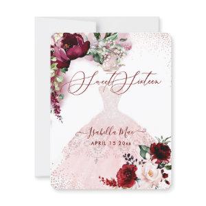 Sweet 16 Blush Burgundy Watercolor Flowers
