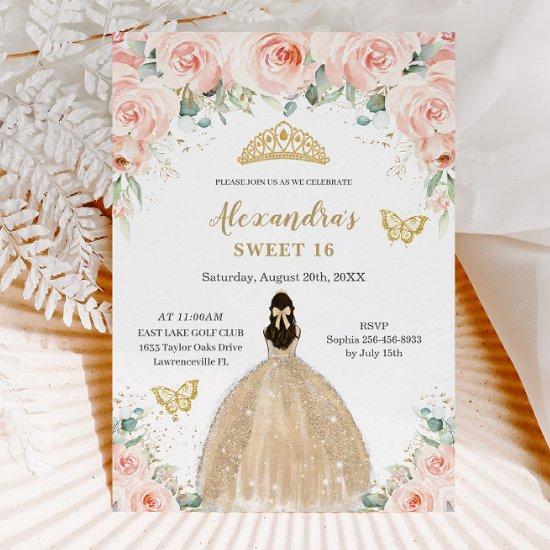Sweet 16 Blush Floral Champagne Dress Princess