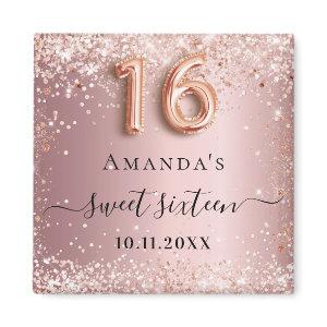 Sweet 16 blush pink rose gold glitter dust name magnet