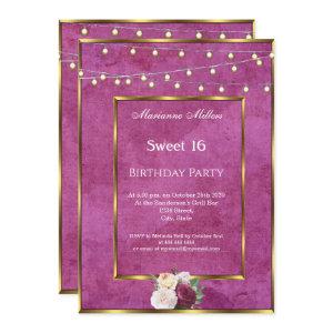 Sweet 16 Burgundy Gold Fairy Lights Roses