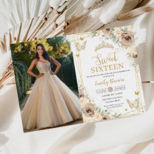 Sweet 16 Champagne Brown Floral Butterflies Photo