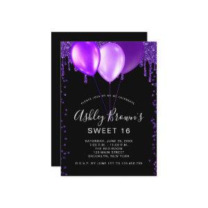 Sweet 16 Glamour Black Purple Glitter Balloons